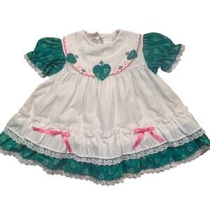 Vintage Winnie The Pooh Baby Dress 2T Ruffle Lace Teal Cottagecore USA Made